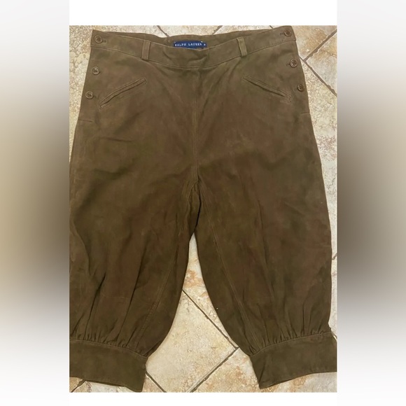 Ralph Lauren Runway Blue Label Goat Suede Leather Bridges Pants Brown Sz 8 - Picture 2 of 7